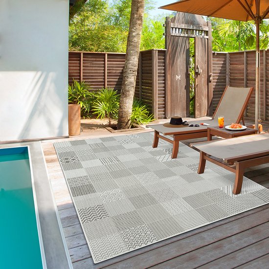 le tapis Lagos tapis d'extérieur robuste, moderne, résistant aux intempéries et aux UV, pour balcon, terrasse et véranda, mais également adapté à la cuisine, tissé à plat, Multi, 160 x 230 cm
