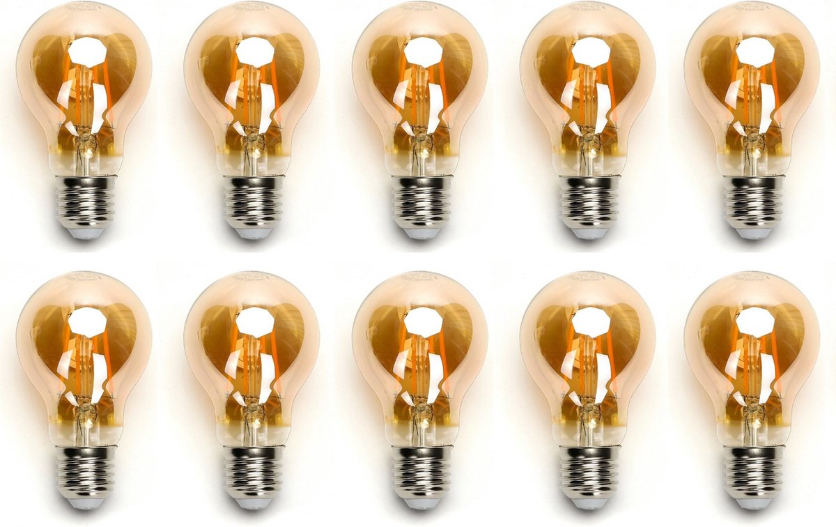 Gloeilamp E27 10 stuks | LED 8W=63W warmwit | 850 Lumen - 2200K - amber glas