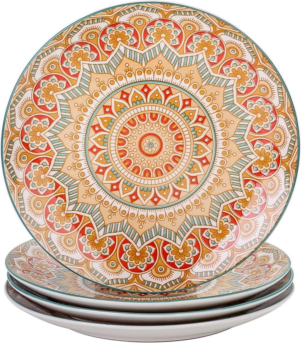 4-delige set platte borden servies - Ø 263 cm - ontbijtborden eetborden Boheemse stijl