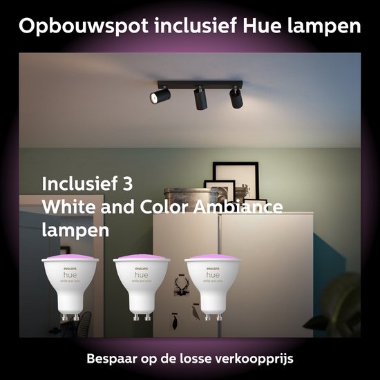 Philips Hue Kosipo Opbouwspot (Zwart) - Warm tot Koelwit Licht - Incl Philips Hue Kosipo Opbouwspot (Zwart) - Warm tot Koelwit Licht - Incl