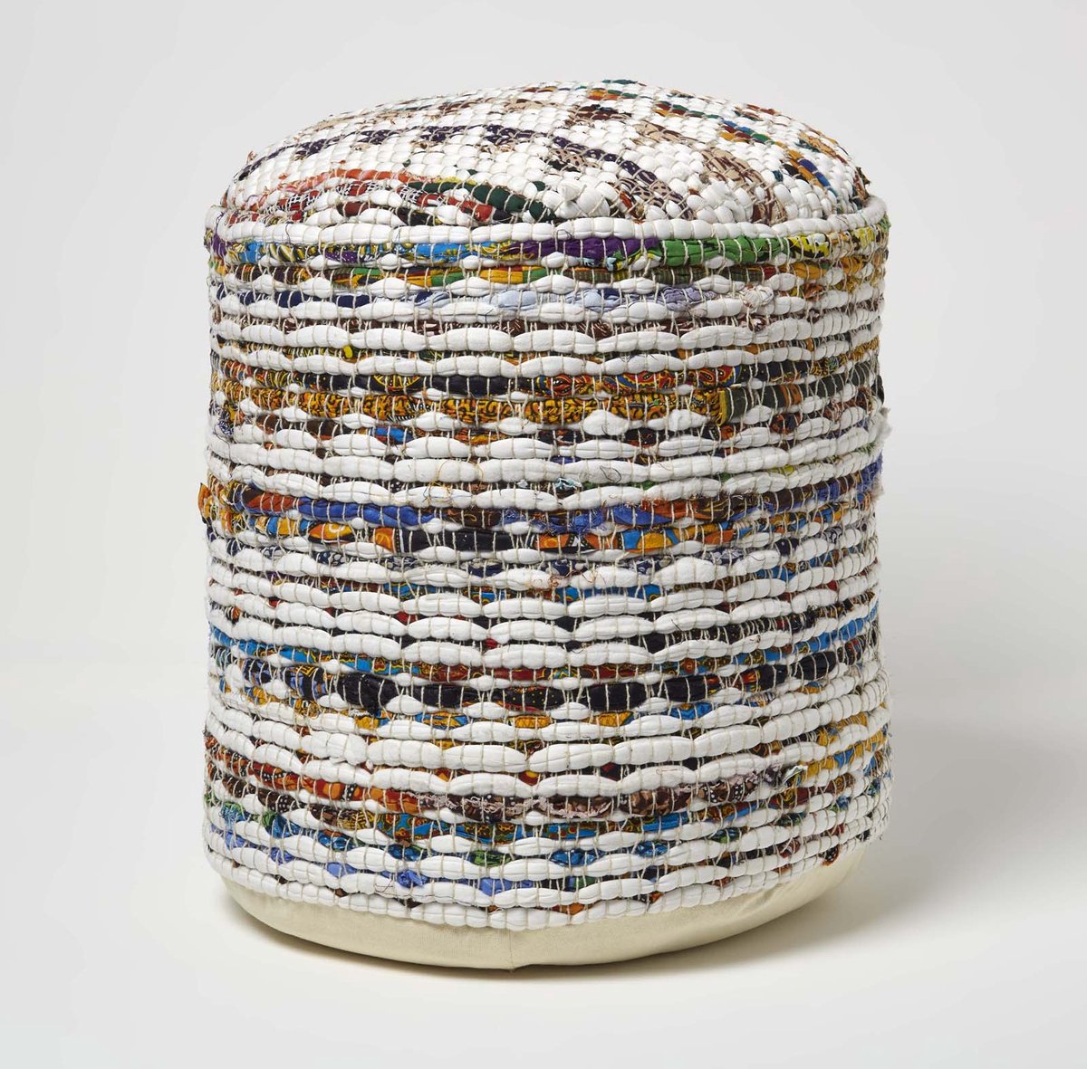 Homescapes design kruk poef rond Chindi kleurrijk Multi