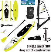 Bol.com XQMax - Sup board set - Opblaasbaar - Single layer - Inclusief zeil - 305x76x15 cm - Geel/Zwart/Wit aanbieding