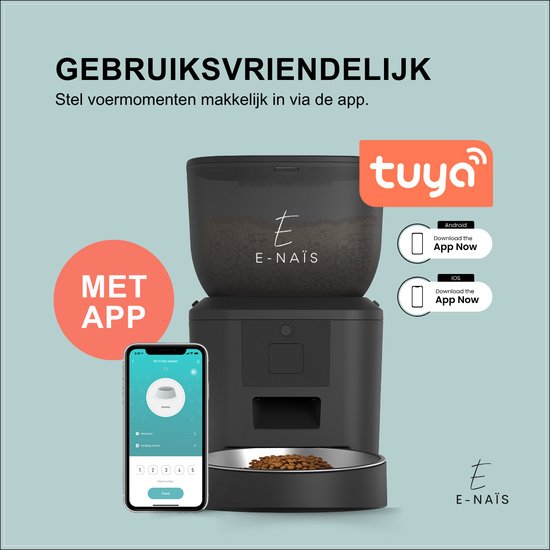 E-Naïs® Automatische voerbak - Automatische voerbak kat - Gebruiksvriendelijk/ Voerautomaat kat – Voedingsschema/Besturing via app – Voederautomaat - WiFi 2.4ghz - 4 Liter – Voerdispenser - Spraakopname - Kat en Hond