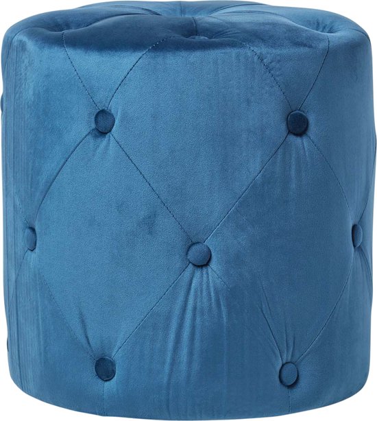 Homescapes Fluwelen kruk ‘Windsor’ met doorgestikte knopen, donkerblauw