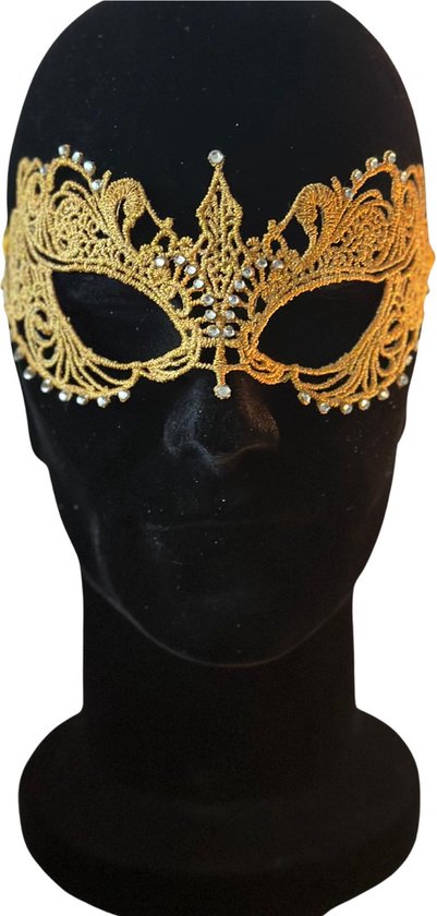 Kanten oogmasker goud met strass steentjes - kanten masker strass - Toppers 2025 - goud maar fout kleding - Venetiaans masker vrouwen - Venetiaans masker - gala masker