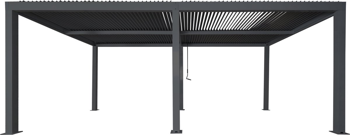 MCW Pergola -L46 tuinpaviljoen met latten 11cm aluminium frame stormvaste regengoot 3x6m ~ antraciet
