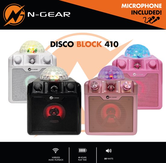 N-GEAR Disco Block 410 - Karaoke Set - Bluetooth Speaker - Party Box met 2 Microfoons - Space Pink - Limited Edition