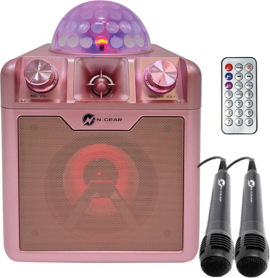 N-GEAR Disco Block 410 - Karaoke Set - Bluetooth Speaker - Party Box met 2 Microfoons - Space Pink - Limited Edition