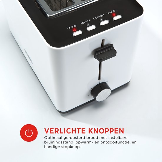 Bourgini Tosti Toaster - Broodrooster met Tostiklemmen - Wit - Extra brede sleuf geschikt voor 2 tosti's - Instelbare bruiningsstand en ontdooifunctie