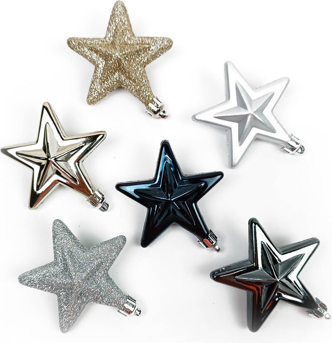 Kerstversiering, plastic sterren, 6 stuks