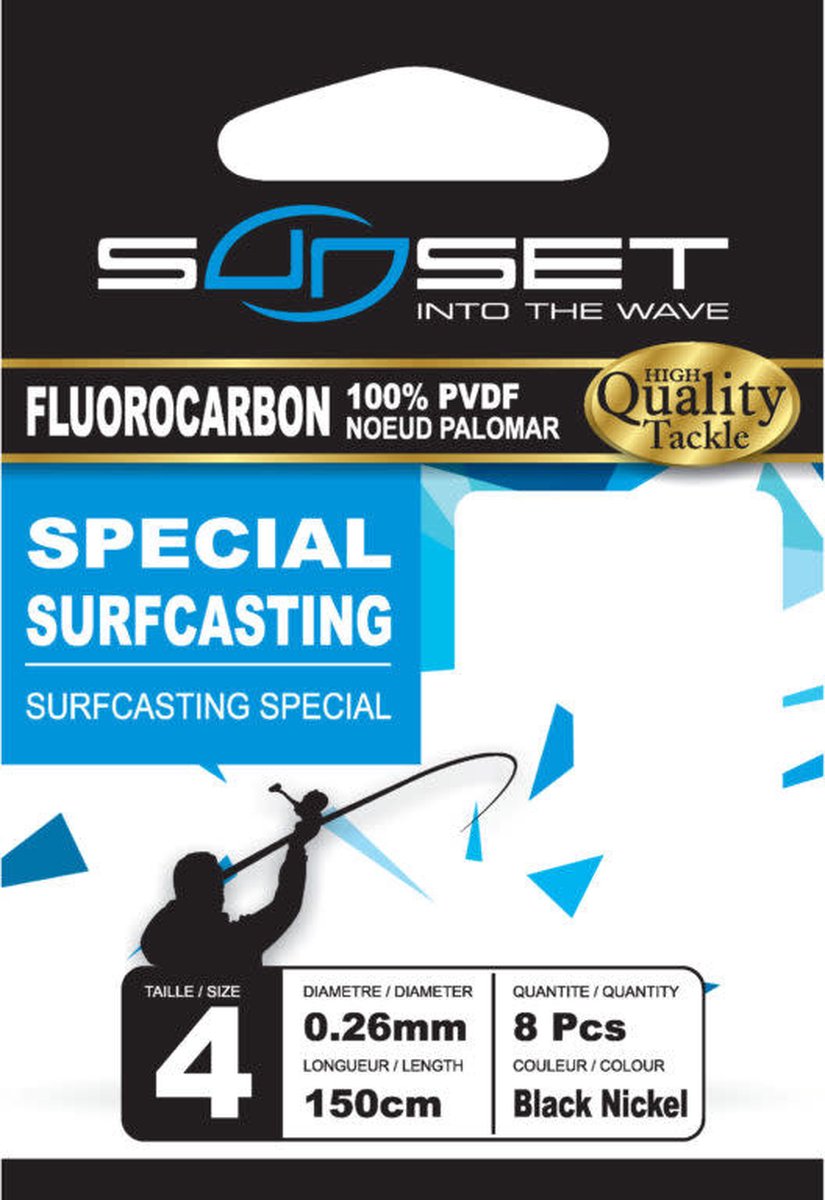 Sunset Onderlijn Fluorocarbon Surfcasting Special 150cm - Maat : Haak 2 - 0.30mm (8 pcs)