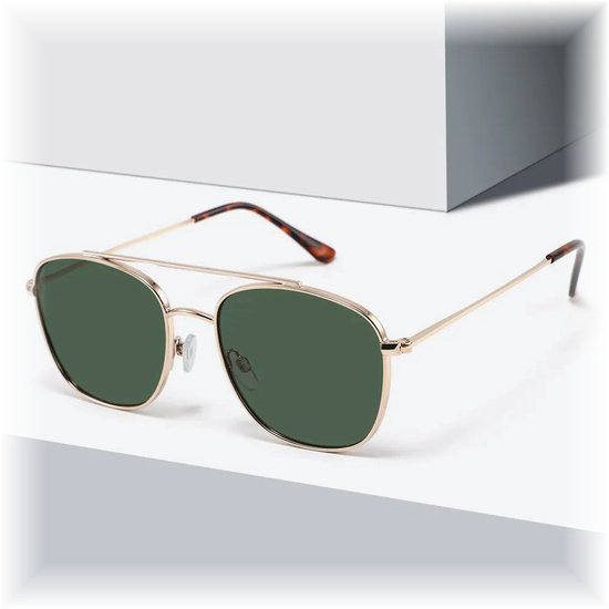 Fako Sunglasses® - Pilotenbril Metal - Piloot Zonnebril - Heren Zonnebril - Dames Zonnebril - Model Marc - Goud - Groen van Fako Sunglasses® — afbeelding 3