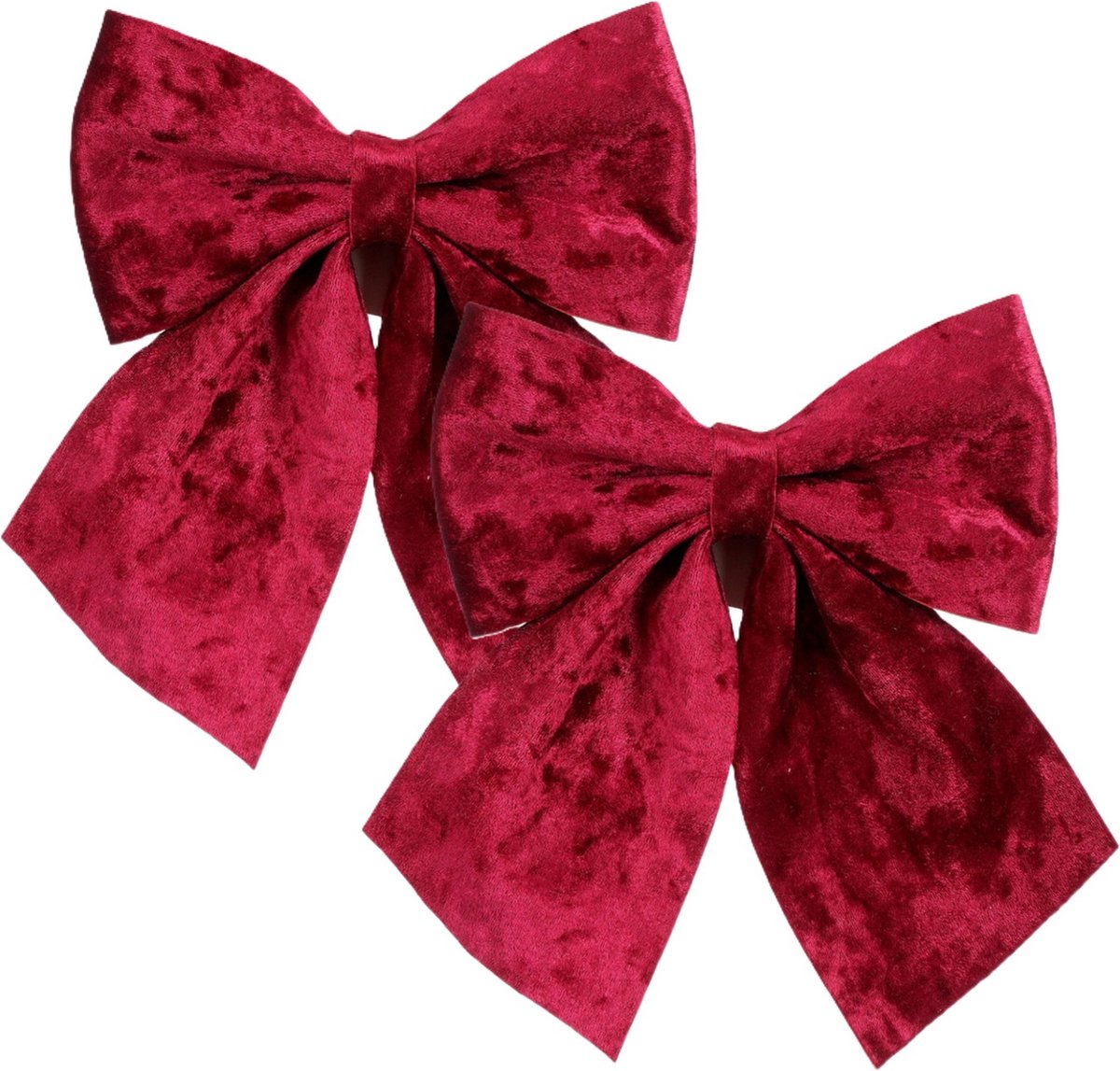 House of Seasons Kerst strik ornamenten - 2x - donkerrood - 20 x 24 cm - polyester fluweel - kerststrik