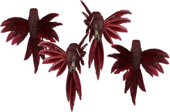 House of Seasons Kolibries vogels op clip - 2x st - rood - 12 x 13 x 7,5 cm