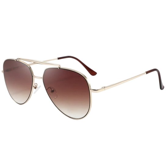 Fako Sunglasses® - Pilotenbril Metal - Piloot Zonnebril - Heren Zonnebril - Dames Zonnebril - Model Marc - Goud - Bruin van Fako Sunglasses® — afbeelding 4