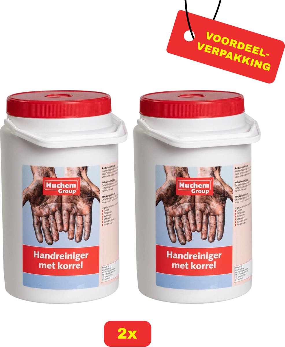 Goedkoopste 2 x Huchem Garagezeep met korrel 3kg - Industriële handzeep - Werkplaats - Garage - Voordeelverpakking