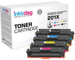 Inktdag huismerk tonercartridges compatibel met HP 201X ( HP CF400X, HP CF401X, HP CF402X, HP CF403X) 4 Pack multipack voor HP M252dw, M277dw, M274n