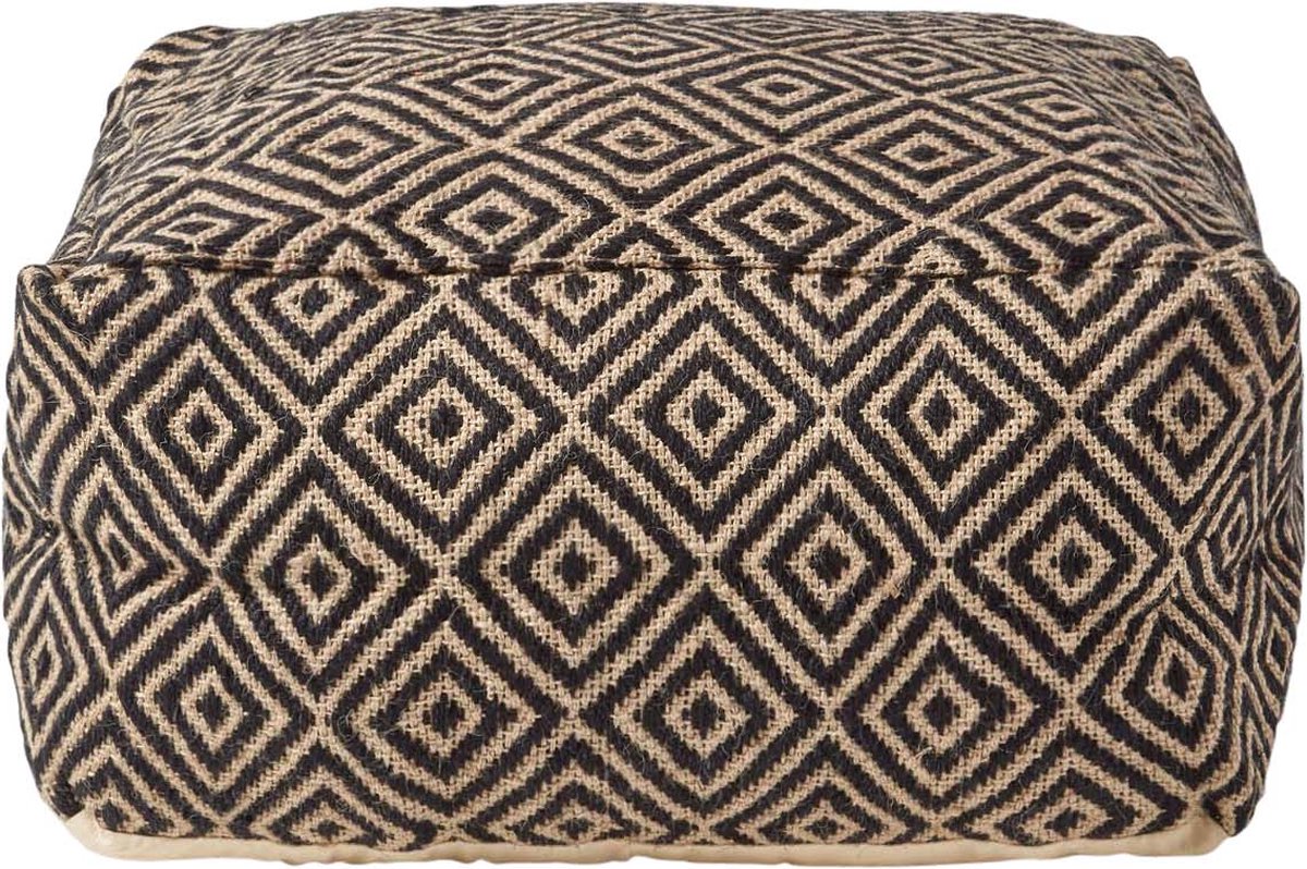Homescapes Aztec Style Jute Poef - vierkant, zwart-naturel, 60x30 cm Zwart-Natuurlijk