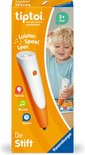 Un enfant tenant un stylo tiptoi, le stylo orange et blanc au premier plan. "Écoute, Joue, Apprends."