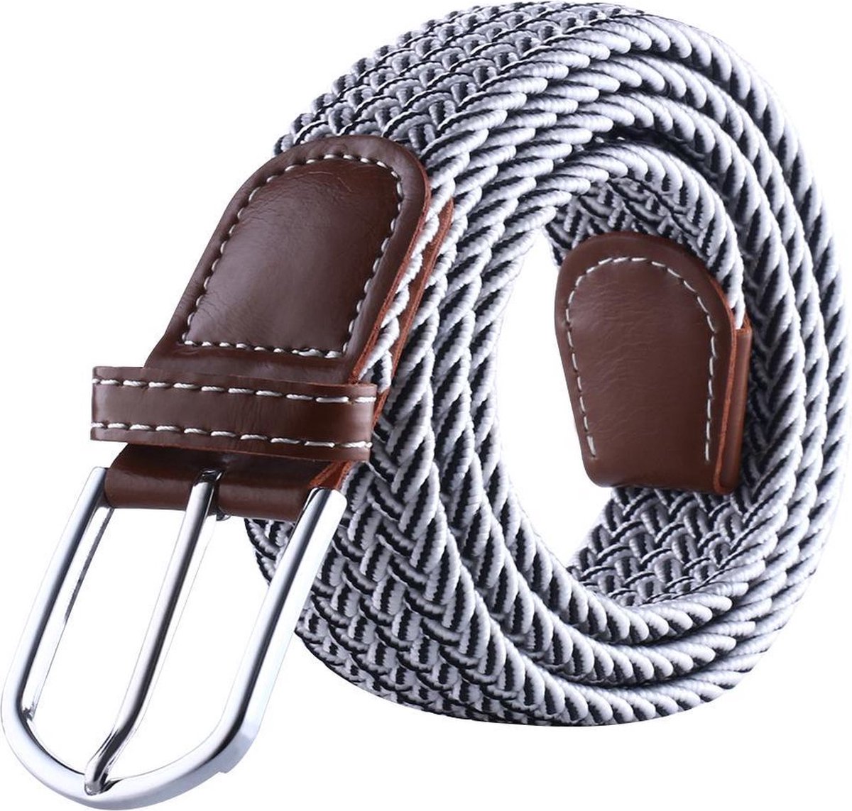 Actie4you® - Elastische Geweven Riem - Gevlochten Riem - Canvas Riem - Unisex - 105CM - Wit Zwart Fijn Mix