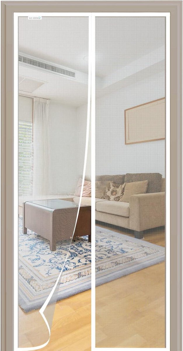 Vliegengaas 90 x 210 cm magnetisch - Nieuwste modellen vliegengaas zonder boren - Geschikt voor balkon- en vensterdeuren - Wit