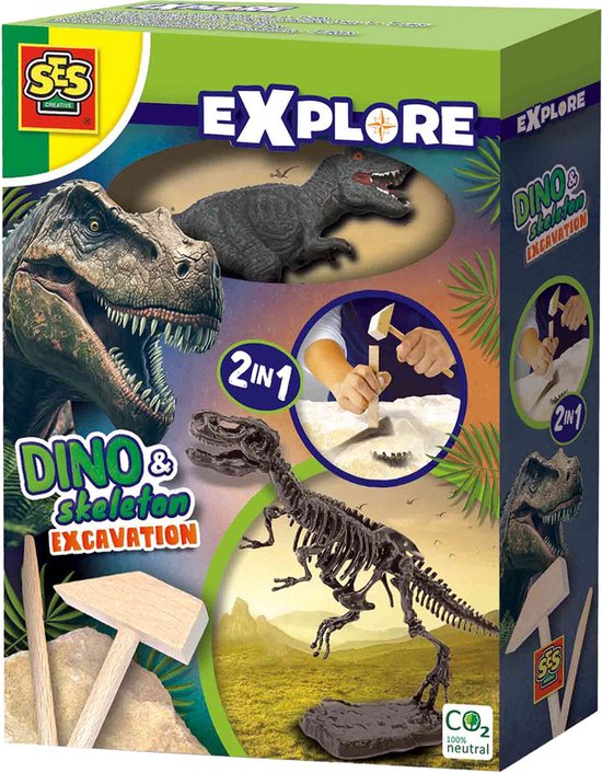 Foto: Ses explore dino en skelet opgraven 2 in 1 t rex bikblok met skelet complete set met houten hamer en beitel dinosaurus speelgoed