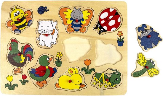 Foto: Houten noppen puzzel dieren 10 stuks