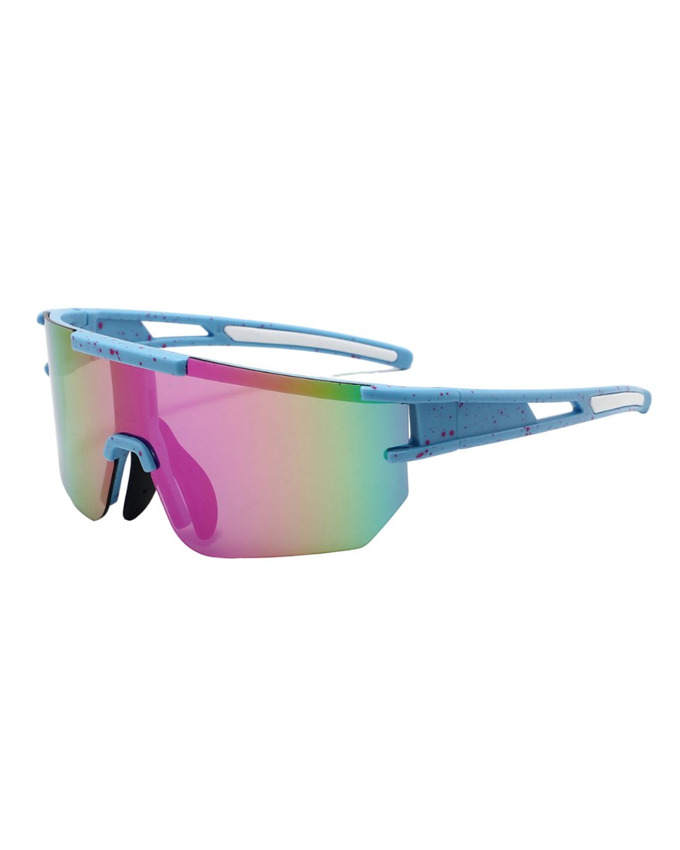 ICCLUB - Zonnebril - Festival bril - Fiets - Sport - Techno - Rave glasses - Spiegelglas - Unieke bril - Heren - Dames - Roze - Blauw