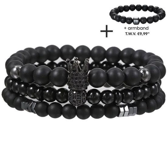 Foto: King trio kralen armband heren 3 1 stuks armband mannen natuursteen zwart mannen cadeautjes bracelet