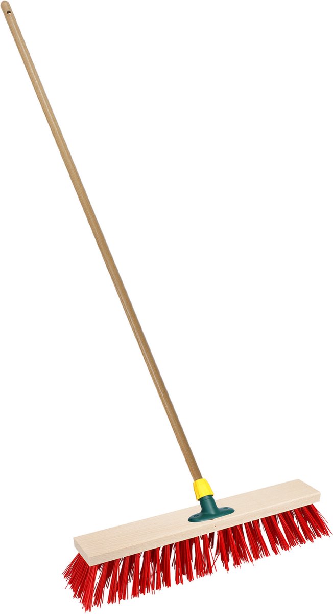 Goedkoopste Brumag Straatbezem/buitenbezem - hout/kunststof - steel 120 cm - borstelkop breed 40 cm - rood - met steelhouder