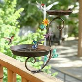 Bain d'oiseaux en métal amovible – Bol de bain d'oiseaux décoratif antique – Pince réglable robuste – Balcon extérieur – Patio – Porche – Support sur rail de jardin