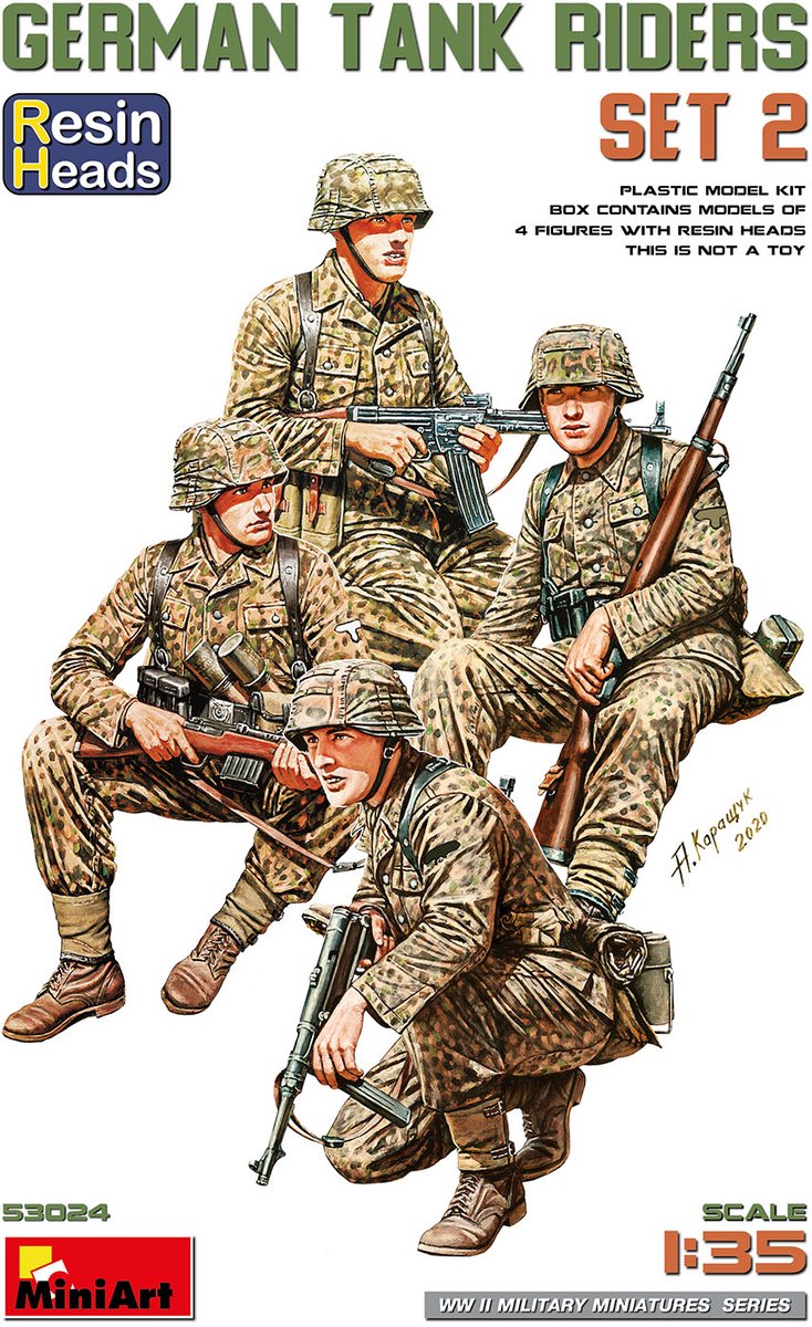 MiniArt Modelbouwpakket Militaire voertuigen - 53024 Duitse Tankrijders WWII Set 2 met Resin Hoofden - 4 Figuren Plastic - 1:35 - Modelbouw