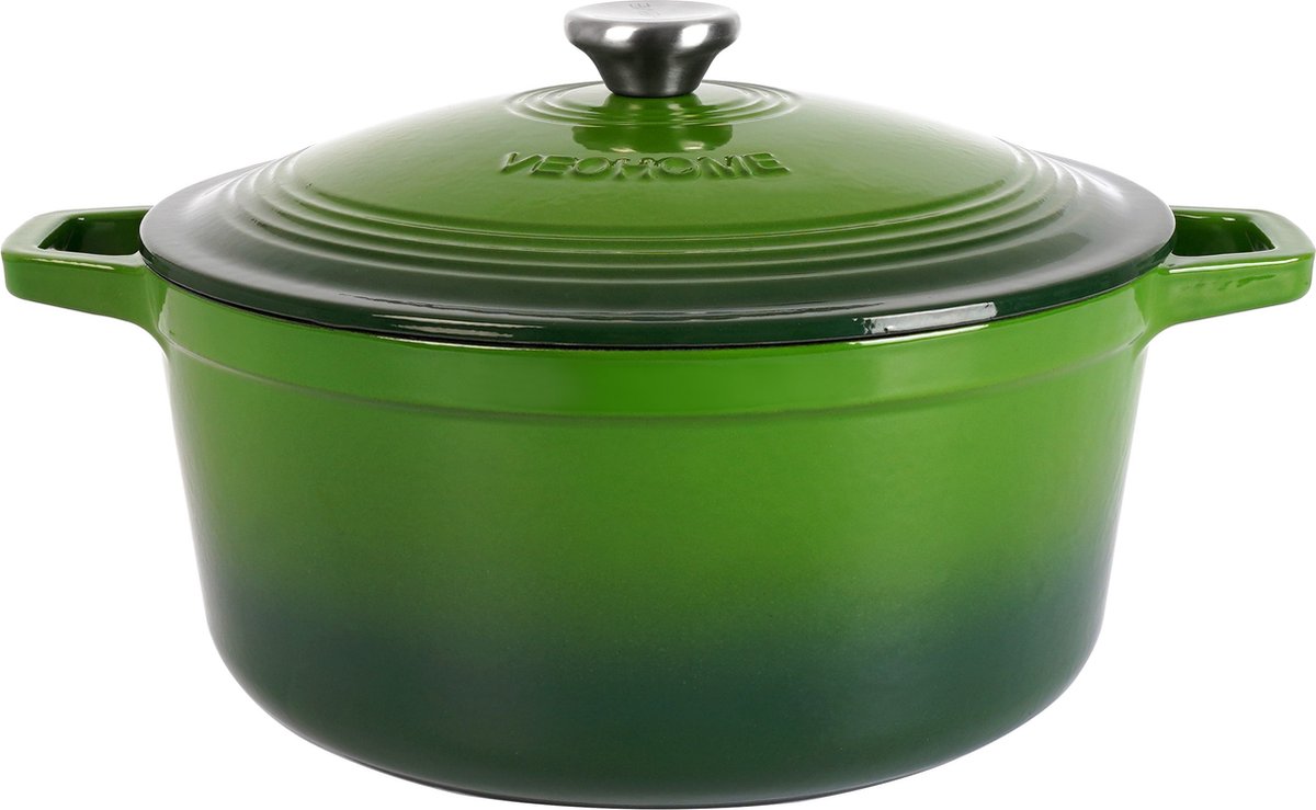 Braadpan en Stoofpot 6L - 28cm - Groene Geëmailleerde Gietijzeren - Compatibel met Alle Kookoppervlakken, Inclusief Inductie