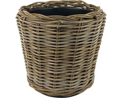 WDMT Rotan Plantenmand met Waterdichte Binnenpot Ø 42 x 44 cm - Grote Drypot Bloempot voor Kamerplanten - Handgemaakt - Grijs