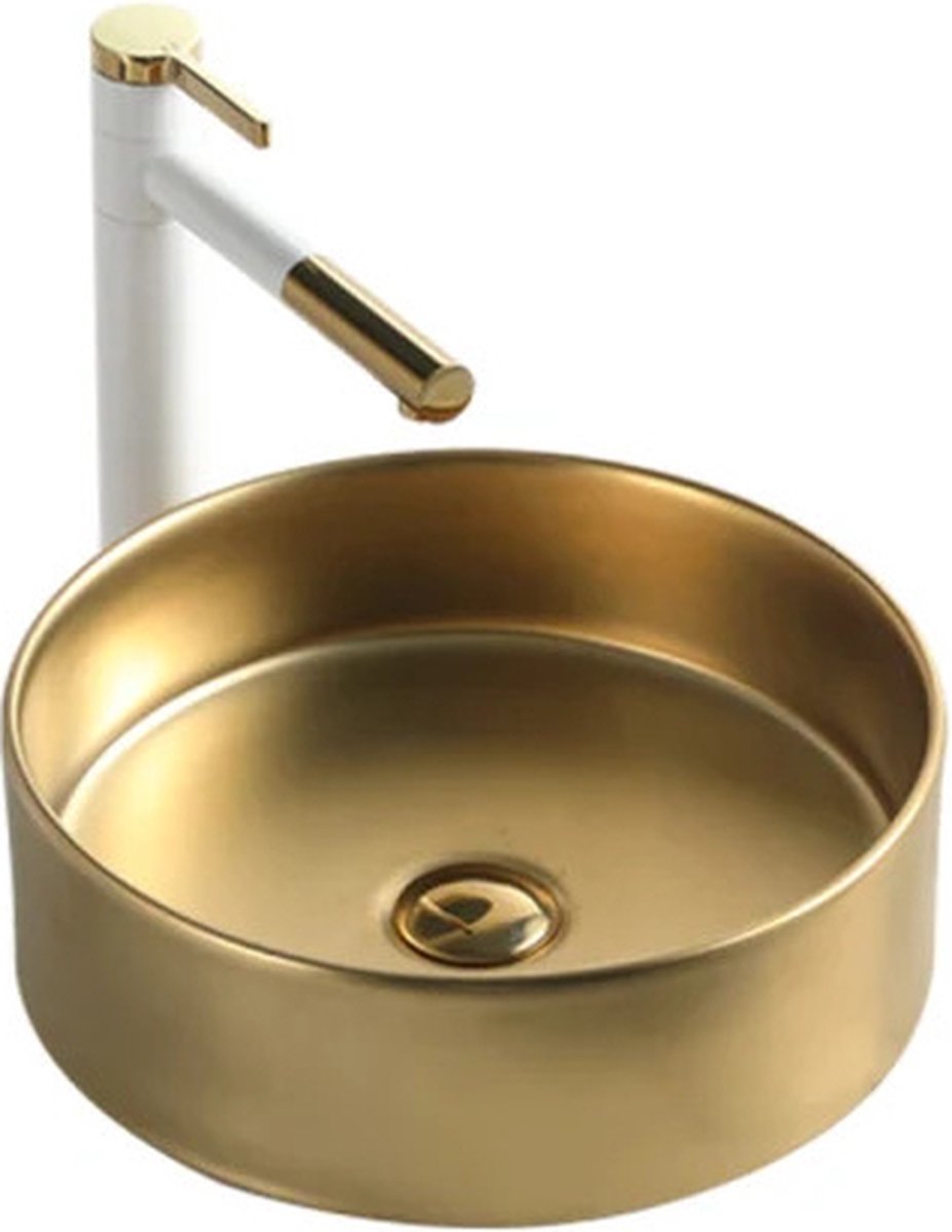 Waskom Boss & Wessing Opbouw Keramiek Rond 36x36x12 cm Mat Goud - Waskom opbouw - Waskommen - Wasbak - Wastafels