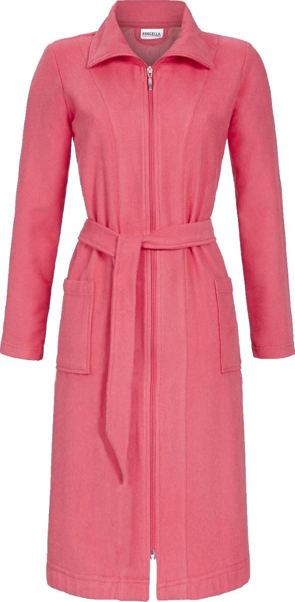 Ringella Flamingoroze badstof dames badjas ritssluiting - Roze - Maat - 48