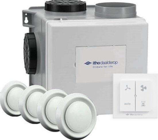 Itho Daalderop CVE-S S CO2 Optima Inside ventilatie-unit 415m³/h met vochtsensor, CO2 sensor, 4 ventielen, Perilex stekker