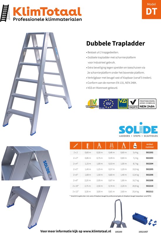Solide Dubbel oploopbaar Type DT - 2x5 treden