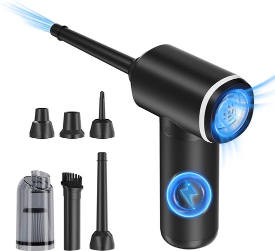 GARAID 4-in-1 handstofzuiger, 25.000 Pa, mini-stofzuiger, krachtig, draagbaar, 6000 mAh, met borstelloze motor, 2 standen, 150.000 omw/min, luchtblazer voor dierenharen, auto, huis, kantoor