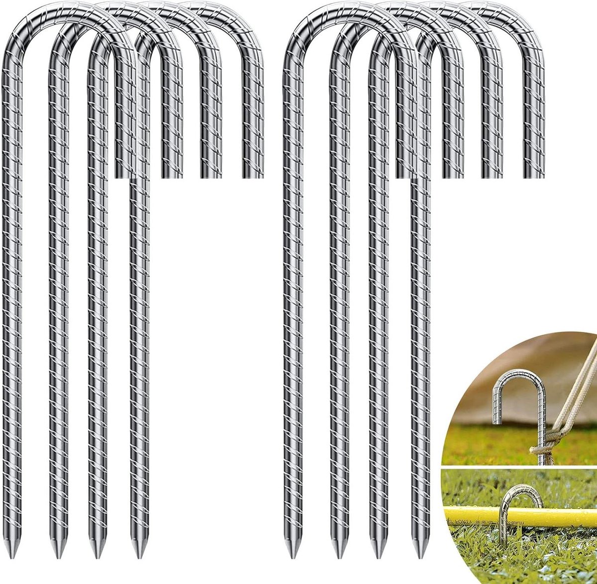 Goedkoopste Grondanker, 8 stuks grondankers, 30 cm, verzinkt, J-haken, tentnagels, trampoline, haken voor het beveiligen van hek, tenten, luifels, camping, trampoline