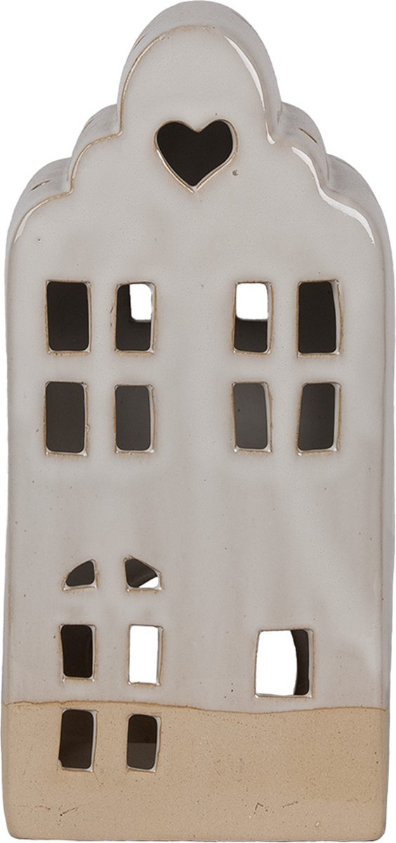 Clayre & Eef Theelichthouder Huis 11x10x23 cm Beige Keramiek