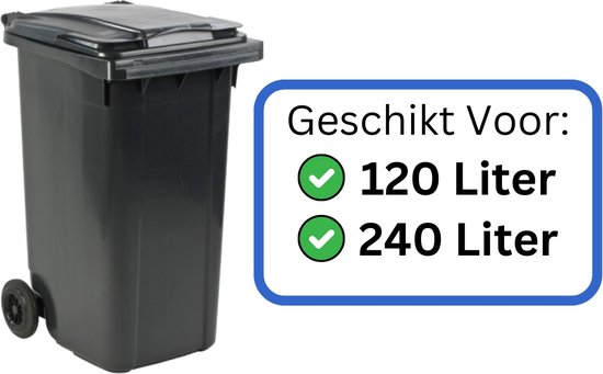Grijze afvalcontainer van 120 of 240 liter.