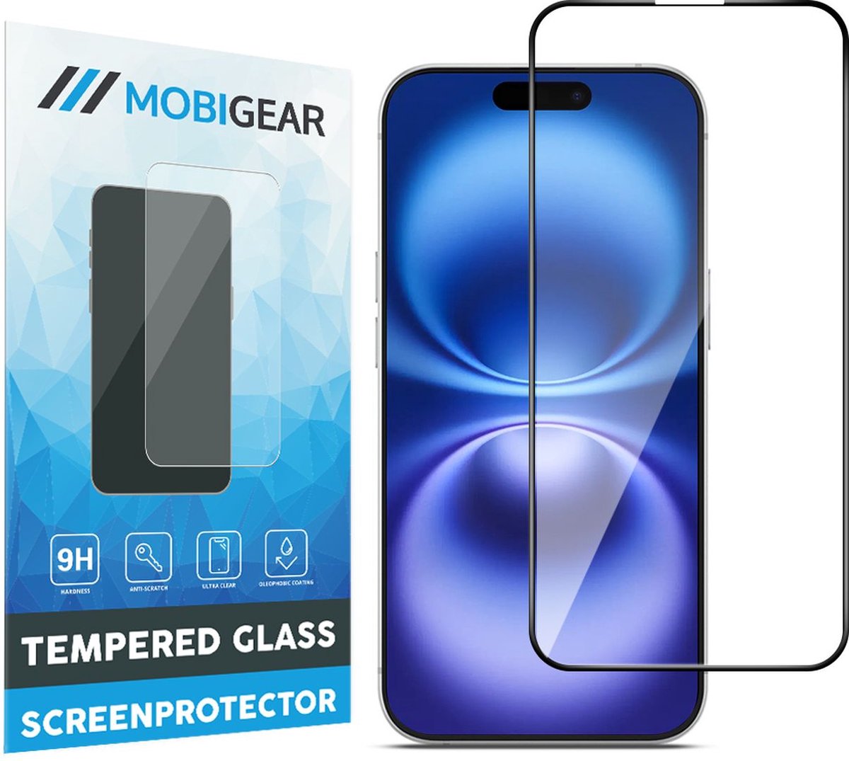 Mobigear Screenprotector geschikt voor Apple iPhone 16 Glazen | Mobigear Premium Screenprotector - Case Friendly - Zwart