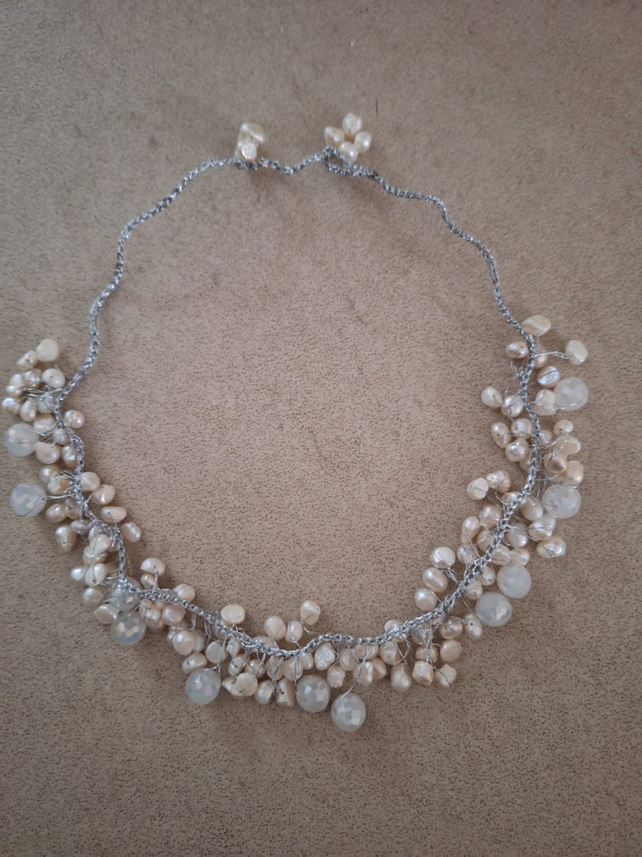 Gemstones-silver parelketting op gevlochten zilverdraad