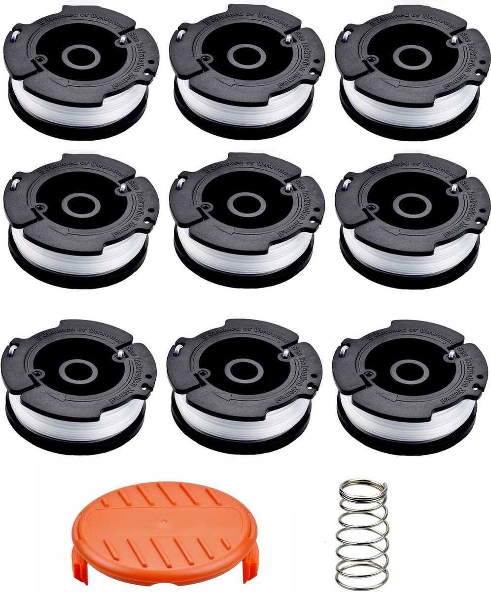Set van 9 A6481 / A6485 grasmaaier spoelen voor Black & Decker modellen zoals STC1820CM, STC1820PC, STC1820EPC, STC1840EPC, ST5530, ST1823 en GLC1823L20.