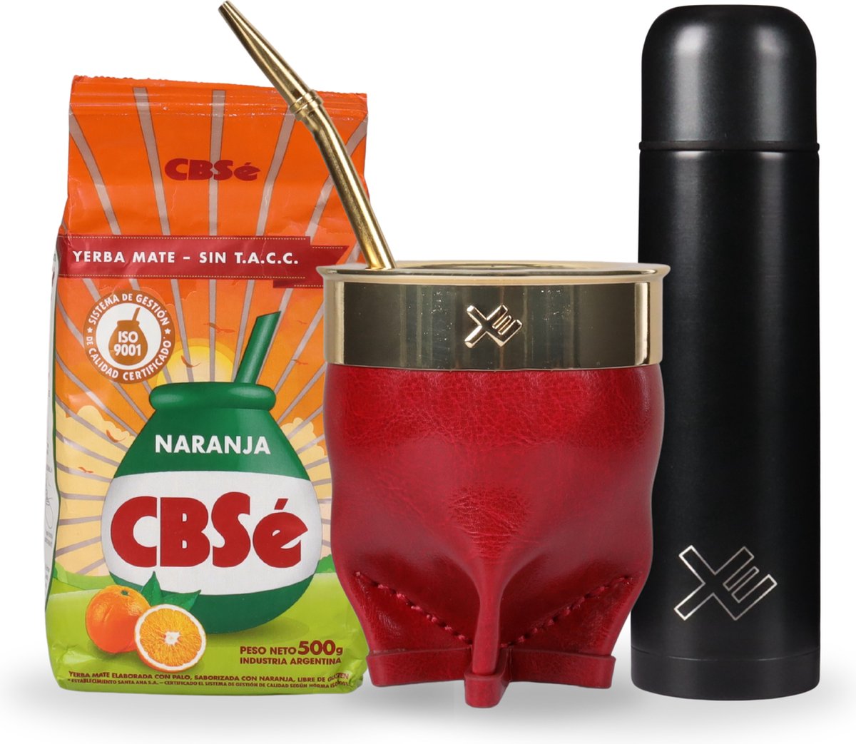 EquisMate - Yerba Mate thee - Complete Set - Thermosbeker - Keramische Kalebas - Bombilla - Sinasappel thee - Biologisch - Zwart