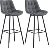 CLP Dartford Set van 2 barkrukken - Met rugleuning - Met voetsteun - Metalen frame - donkergrijs Fluweel