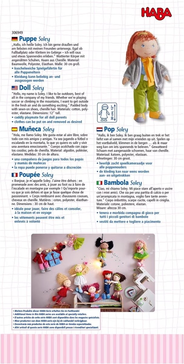 Haba poppen [1 jaar +] pop Soley 30 cm van Haba — afbeelding 4