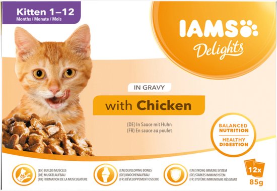 Iams Delights Kitten met Kip in Saus - Kat - Natvoer - 12 x 85 gr