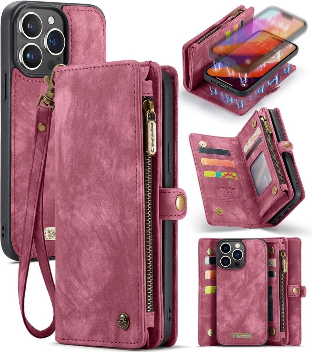 Caseme Geschikt voor iPhone 16 hoesje - Vintage 2 in 1 portemonnee - Rood